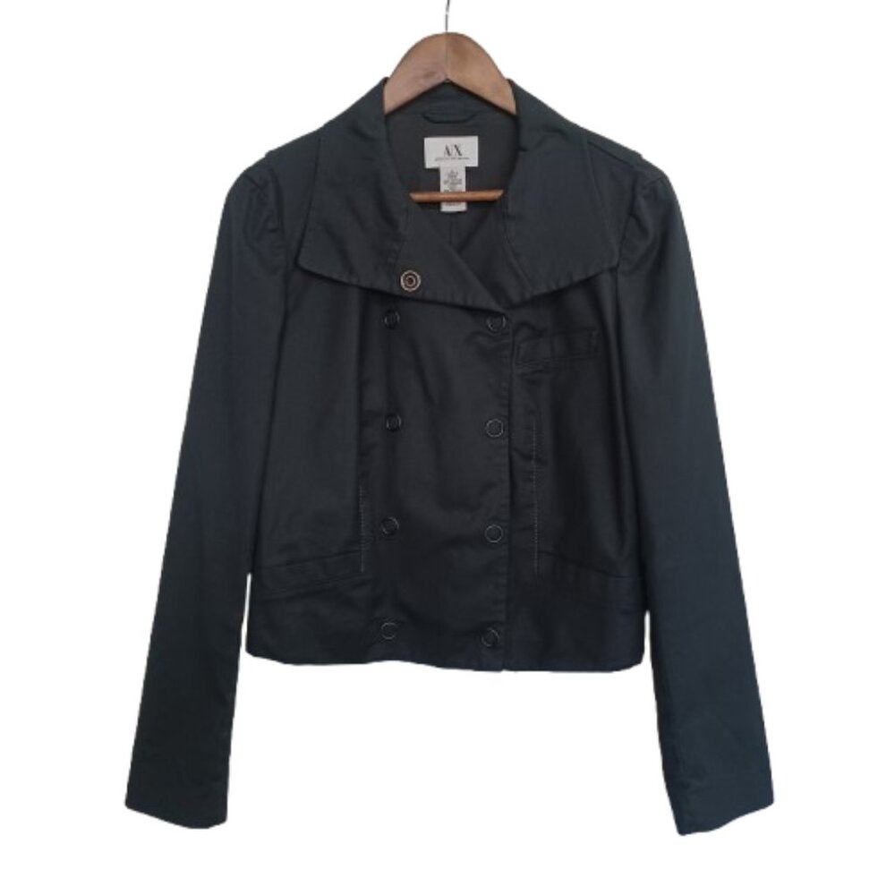 ARMANI EXCHANGE Luxury Cotton Stretch Black Moto Captain Button Down Jacket Top